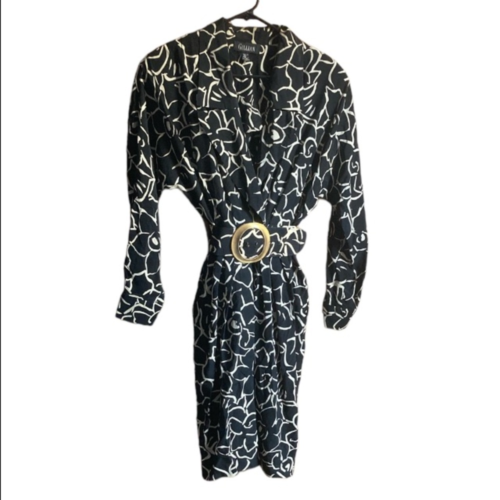 GILLIAN Black Cream Abstract Print Silk Dress Sz 10